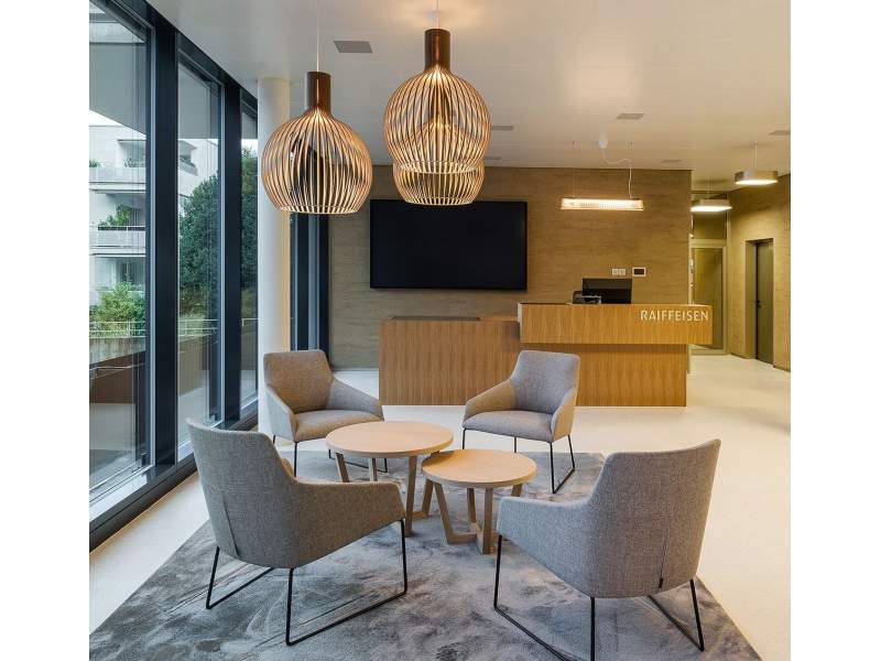 Lounge Sitzmöbel Loungesessel Sessel grau Beistelltisch Holz Beistelltische Echo Büromöbel Echo Lounge