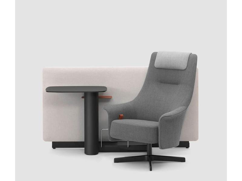 Beistelltisch Tischmodul mit Trennwand Sessel grau Loungesessel Bene PORTS Lounge Task Lounge