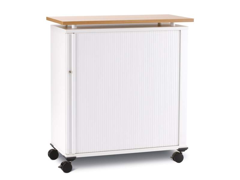 Rollcontainer Kunststoff weiss Bürocontainer abschließbar Bürokorpus Holz, fm Büromöbel Mobilcontainer