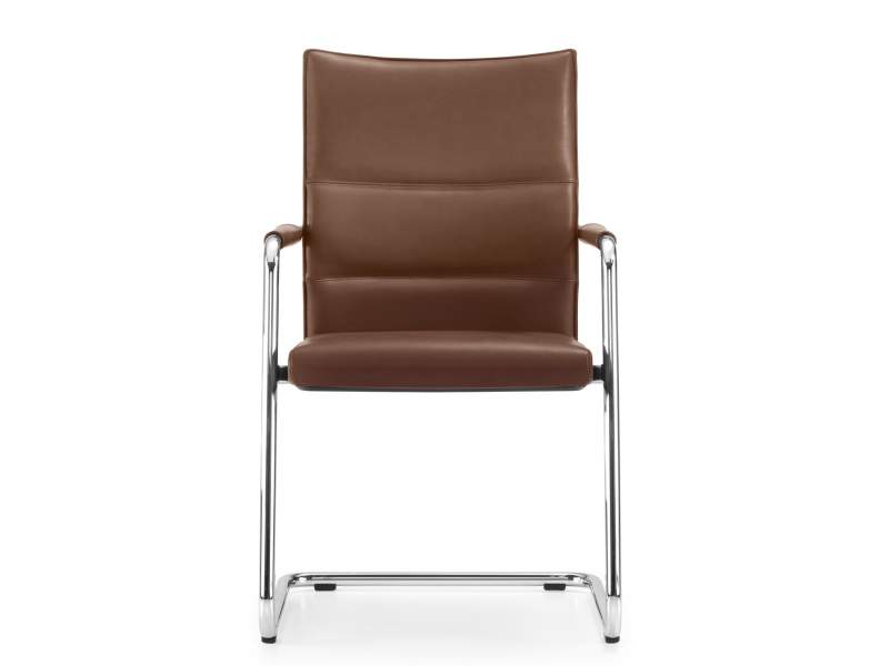 Besucherstuhl Leder braun Kopfstütze, Nackenstütze Bürodrehstuhl Armlehne, Girsberger, Diagon Executive Freischwinger