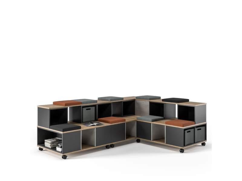 modulare Büromöbelsysteme modulare Elemente Büro modulares Tribünelemenet Assmann Büromöbel STAURAUMSYSTEM Cubas | Flex