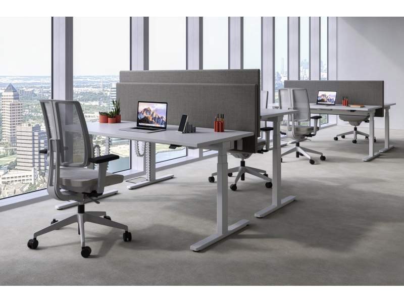 Schreibtisch Sichtschutz grau Schreibtischaufsatz akustik Bene T-Panel Acoustic