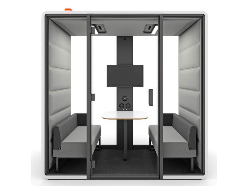 Abgeschirmte Raumelemente Arbeitsplätze Konferenzplätze Akustik Arbeitsplatz komfortable Akustikkabine Meetingbox Mikomax hushFree.Access.M