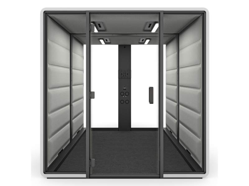 Abgeschirmte Raumelemente Arbeitsplätze Konferenzplätze Akustik Arbeitsplatz komfortable Akustikkabine Meetingbox Mikomax hushFree.Access.L