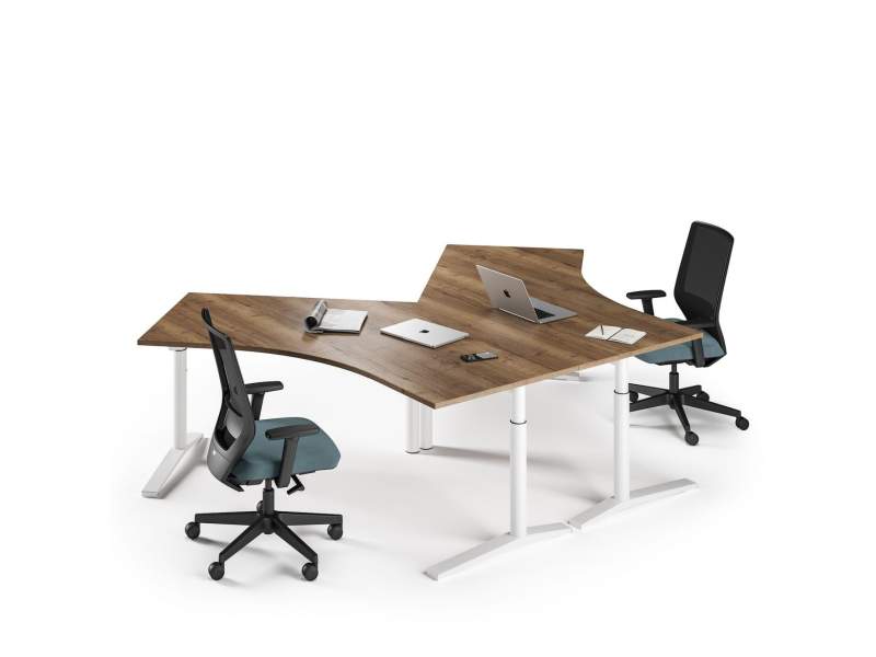 Doppelarbeitsplatz Assmann Büromöbel Montevo mit ergonomischer Tischform für Teamarbeit