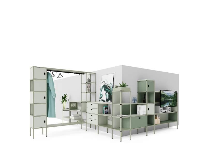 Büro Stauraum Büromöbel modulare Büromöbelsysteme Regalsystem grün Regal Lista Office LO Metrix