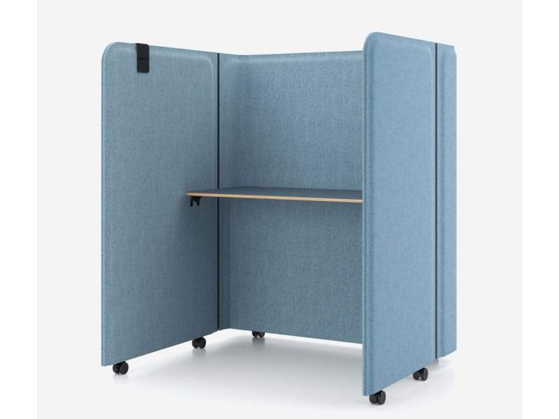mobiler Arbeitsplatz akustik Arbeitsplätze blau Privatsphäre Büro Schreibtisch mit Trennwand auf Rollen Nowy Styl Brainy mini