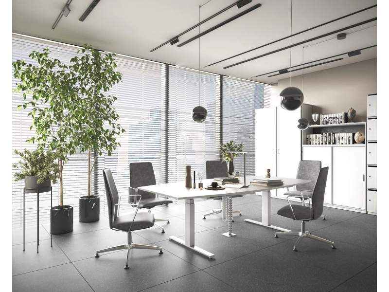 Elektrisch höhenverstellbarer Konferenztisch weiss Büro Konferenztische Leuwico SPINE
Tischplatte Freiform