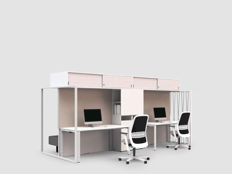 Arbeitsplatz Schreibtisch Büroschrank Holz Büro Schrank modular Bene Frame_S
