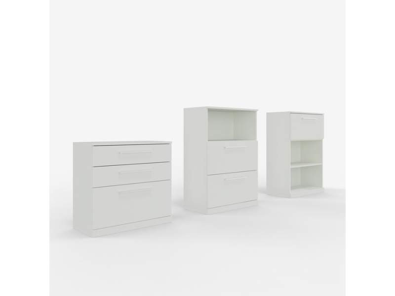 Drei OPTIMO Sideboards von ZEMP in verschiedenen Ausführungen – mit Schubladen, offenen Fächern und Stauraum für flexible Büroorganisation