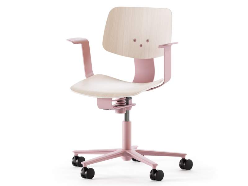 WiChair Drehstuhl von Wilkhahn in Rosé mit Sitz und Rückenlehne aus hellem Holz