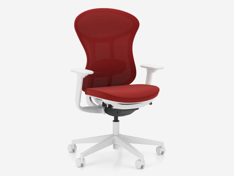 Ergonomischer Bürostuhl Prox von Nowy Styl in Rot mit weißem Gestell und Netzrückenlehne