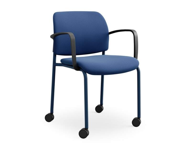 Profim Bit Stuhl in Blau mit Armlehnen und Rollen – moderner, stapelbarer Besucher- und Konferenzstuhl für flexible Arbeitsumgebungen