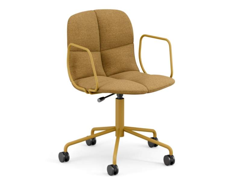 Materia Neo Lite Soft – weich gepolsterter Drehstuhl mit Armlehnen und 5-Stern-Fußkreuz in Gelb, höhenverstellbar und ideal für Büro und Meetingräume