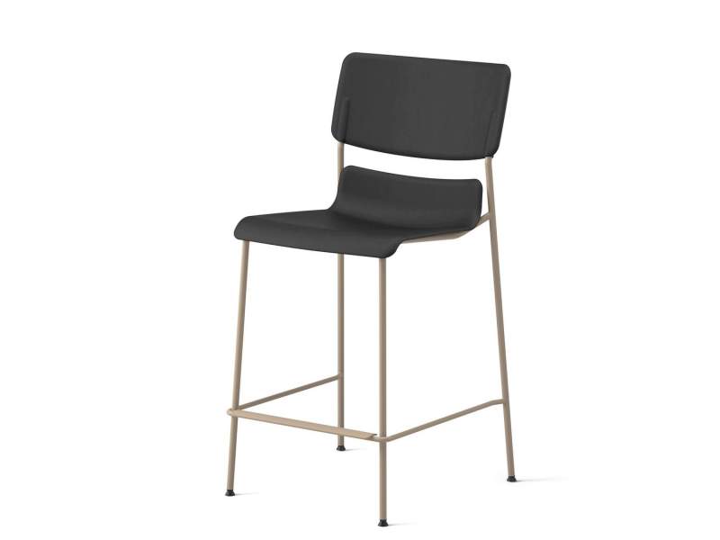 D2 Barhocker von Skandiform mit schwarzer gepolsterter Sitz- und Rückenfläche und beige lackiertem Metallgestell