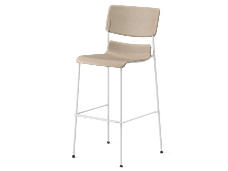 D2 Barhocker von Skandiform in hellem Beige mit hoher Rückenlehne und weißem Metallgestell