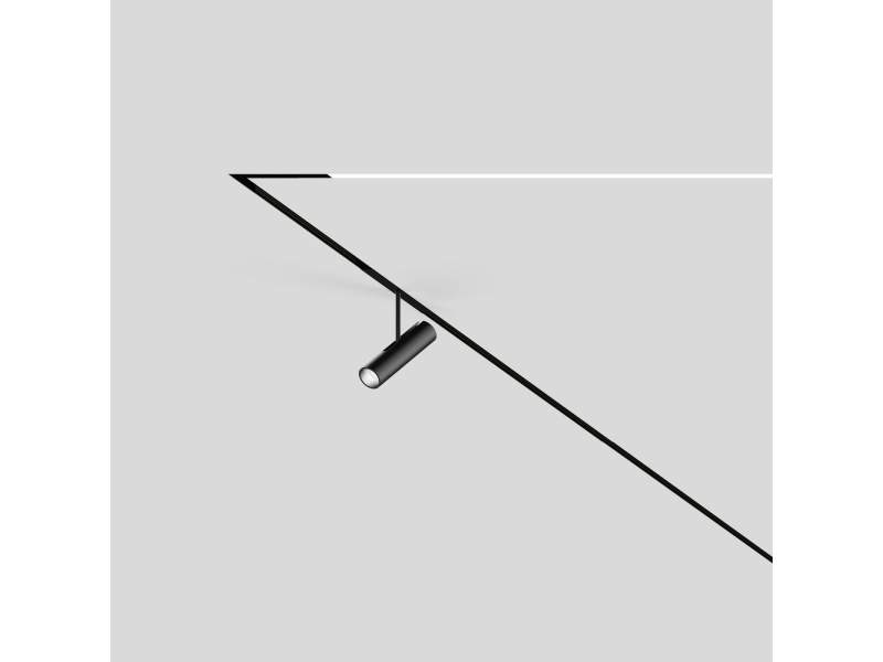 XAL Move It 10 Trimless System – schwarzes, randlos eingebautes Linearprofil mit zylindrischem Strahler in Gipskartondecke