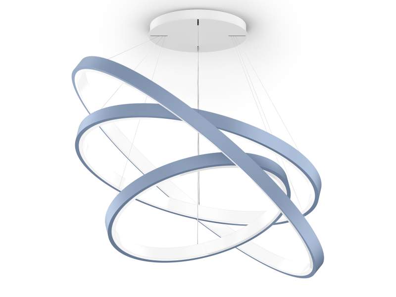 XAL INO TRIPLE Circle Pendelleuchte in blau, dreifacher ringförmiger Leuchtenkörper aus Aluminium mit seilabhängiger Höhenverstellung und homogener LED-Lichtabstrahlung
