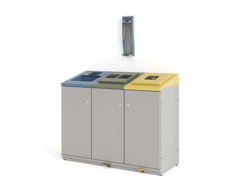 LO Value Abfallstation mit modularen Sammelbehältern und farblich gekennzeichneten Einwurföffnungen