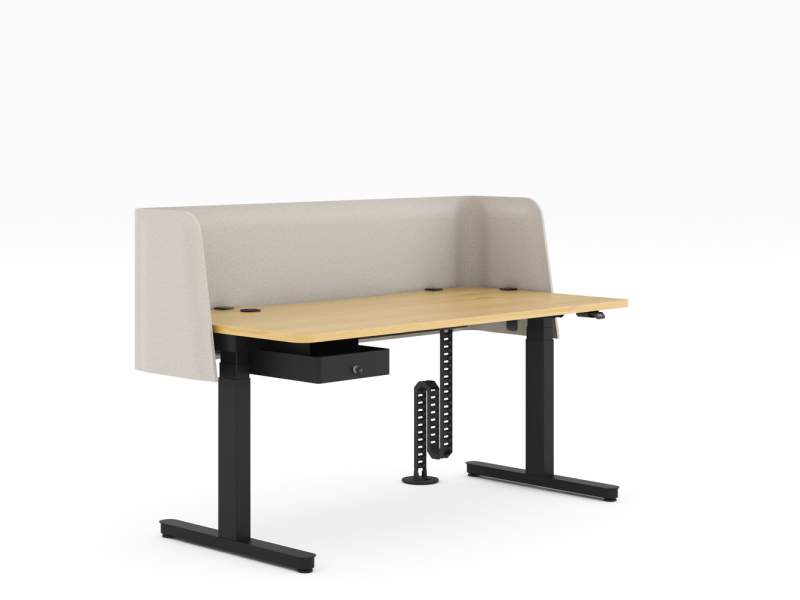 Höhenverstellbarer Schreibtisch Haworth YourPlace Flex mit Sichtschutz und integrierter Schublade für strukturierte Arbeitsplatzorganisation