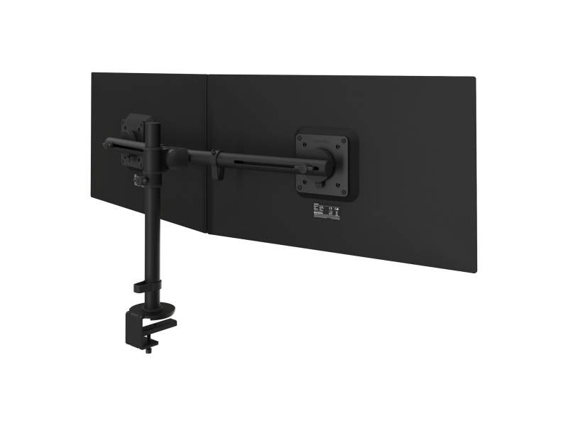 Doppelmonitorhalter Dataflex Viewgo Schreibtisch 143 mit schwarzen Monitoraufnahmen für zwei Bildschirme