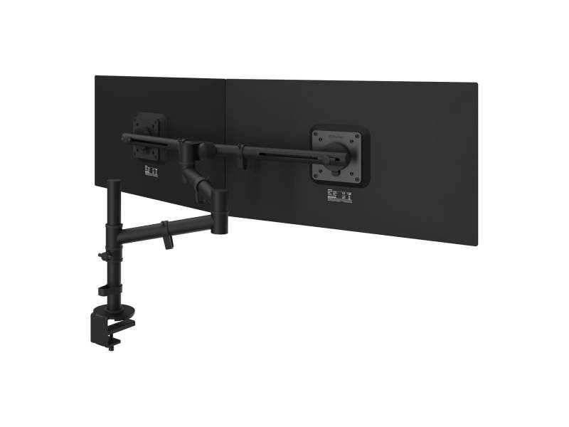 Doppelmonitorarm Dataflex Viewgo Schreibtisch 133 mit schwarzen Monitoraufnahmen für flexible Bildschirmpositionierung