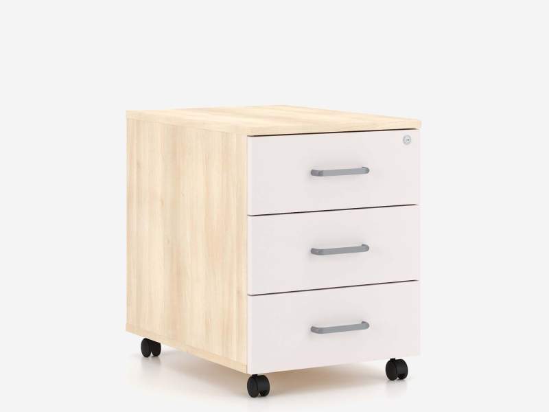 Rollcontainer Nowy Styl Tento 2.0 mit drei Schubladen und Rollen für mobilen Stauraum am Arbeitsplatz