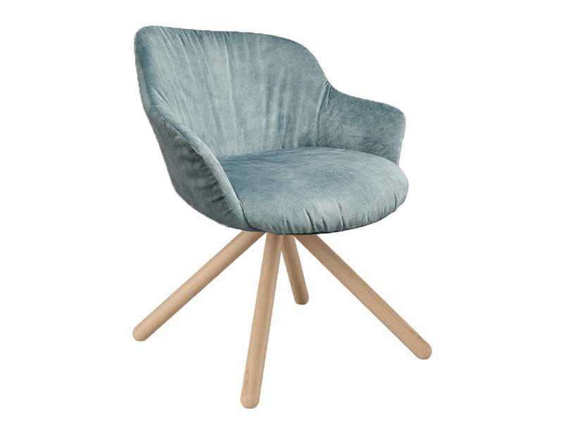 Loungesessel Connection Rollie mit Holz-Drehgestell und gepolsterter Sitzschale