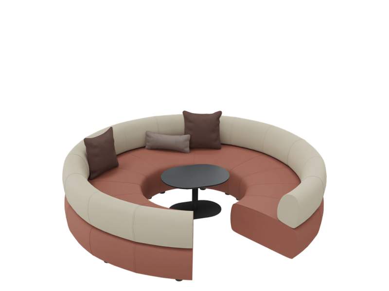 Modulares Sofasystem Connection Terrain in ringförmiger Konfiguration mit integriertem Tisch