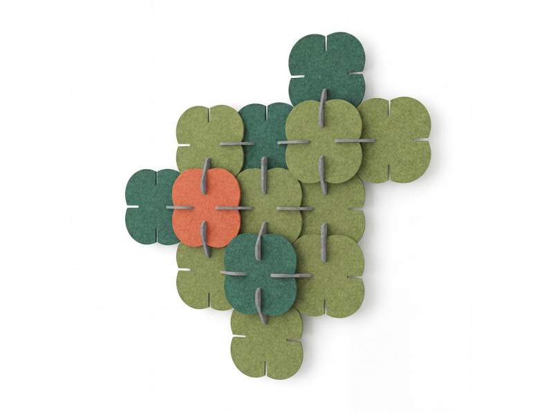 Wandabsorber König + Neurath BLOOM.WALL mit dreidimensional angeordneten PET-Blütenelementen
