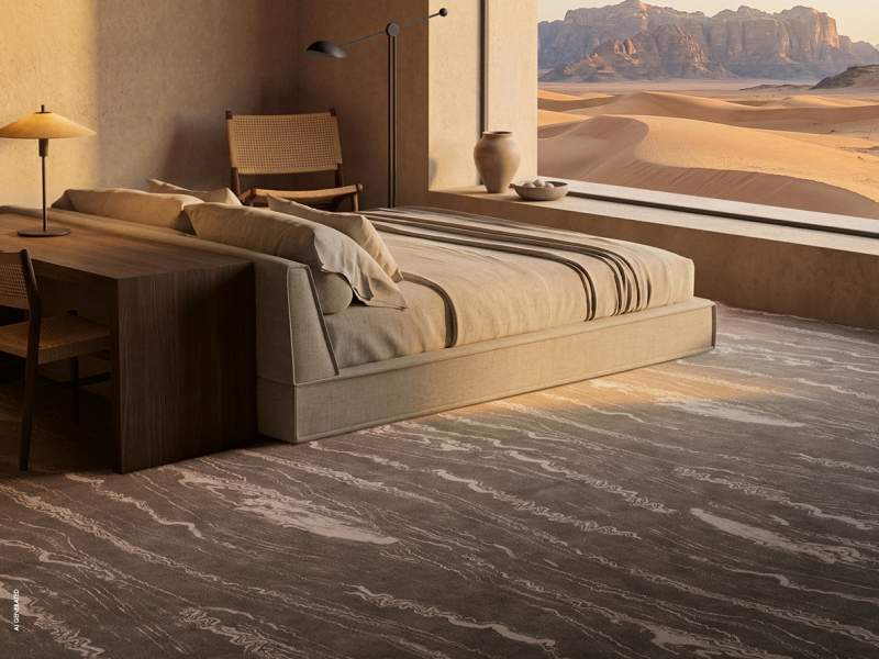 Object Carpet Marble Teppichboden in einem Schlafbereich mit fliessender, marmorierter Musterung