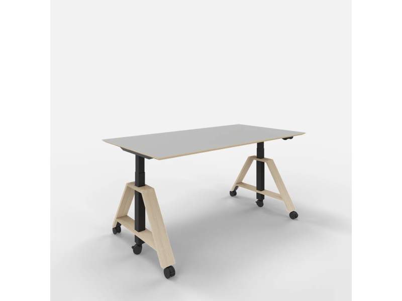 Westermann Products motu A Plus Projekttisch mit pneumatischer Höhenverstellung, Holzgestell und Feststellrollen