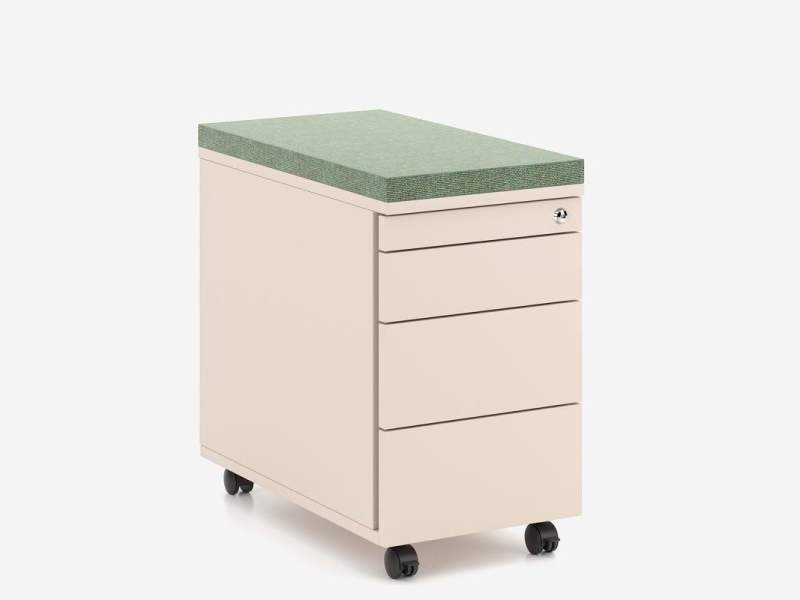Rollcontainer Nowy Styl K42 mit grifflosen Schubladen, Rollen und gepolsterter Sitzauflage