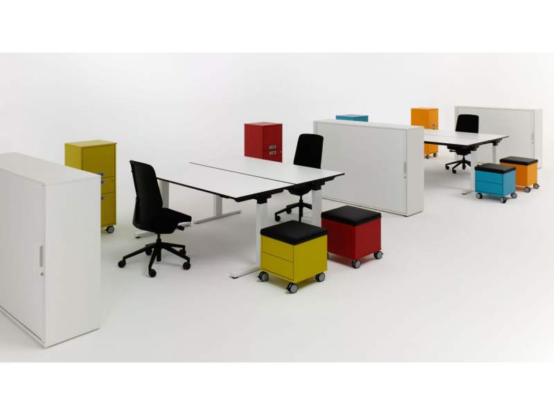Rollcontainer Büro bunt Büroschrank auf Rollen Bürocaddy farbig, rot, gelb, blau, Zurbuchen, Caddies