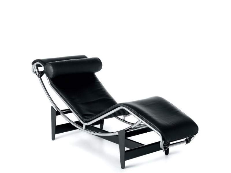 Chaise-longue schwarz Leder Kopfstütze Liegen, Cassina, LC4