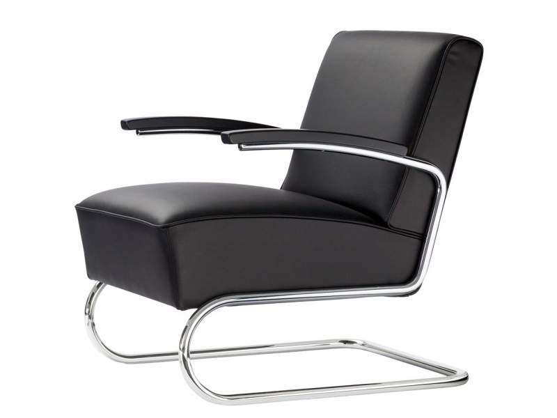 Sessel Lounge Loungesessel Freishcinger gepolstert schwarz Thonet S 411