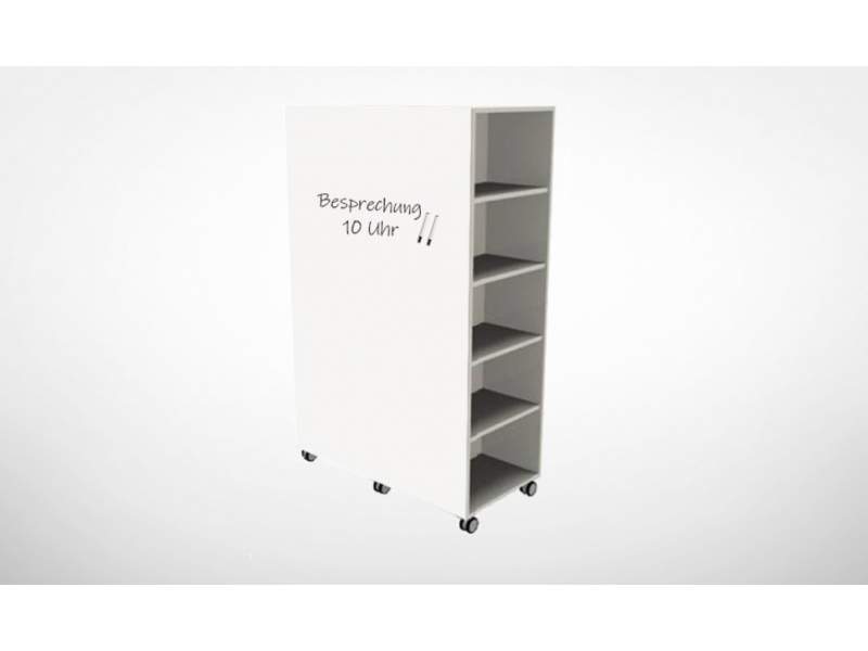 Raumteiler mit Whiteboard mit Akustikpaneels Rollregal fahrbar magnetisch O+C System Adeco Mobiler Raumteiler