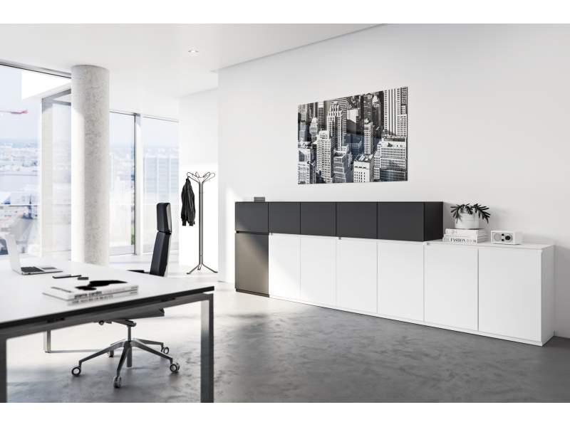 Niedriger Büroschrank Büro Kommode Regalschrank mit Türen Sideboard Assmann Büromöbel, Intavis Stauraumsystem