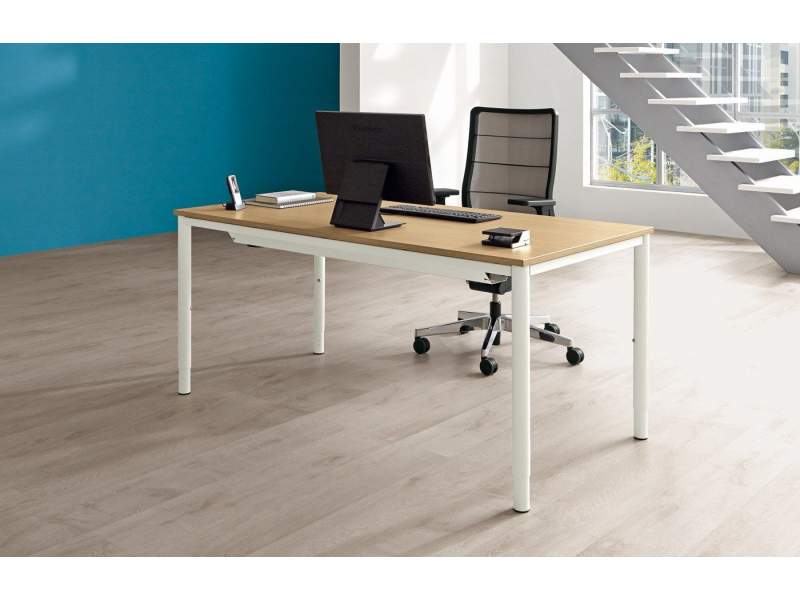 Schreibtisch4-Fuss Gestell Rundrohr weiss Tischplatte Holz Büro | Büroschreibtisch weiss Holz, Palmberg, Schreibtisch SINAC