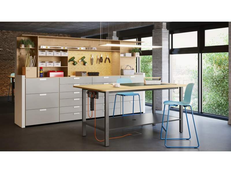 Team-Tisch Holz Arbeitstisch Stehtisch Büro Konferenztisch Büromöbel Konferenztische Steelcase FrameFour WorkBench