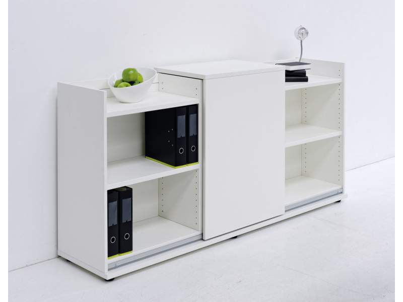 Regal, Sideboard Büro, weiss, fm Büromöbel, Endless Schwebetürschrank