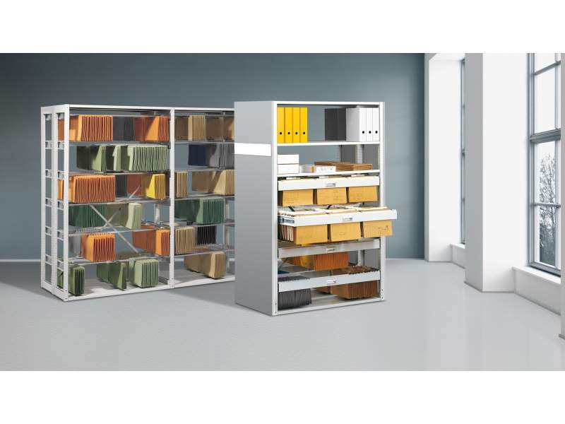 Archivregale Aktenregale Mauser converto doppelseitig mit Pendelstangen & Hängeregistratur
