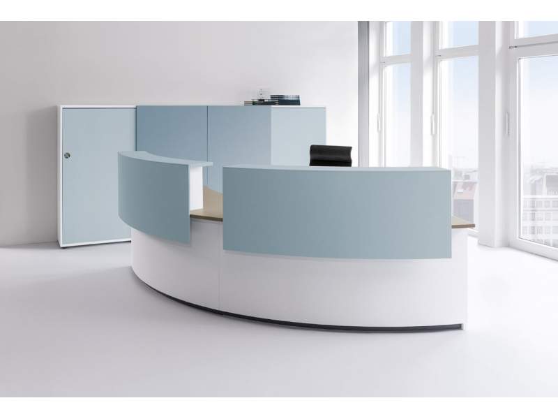 Empfangstheke blau Büro Tresen rund, werner works, cockpit 2.0
