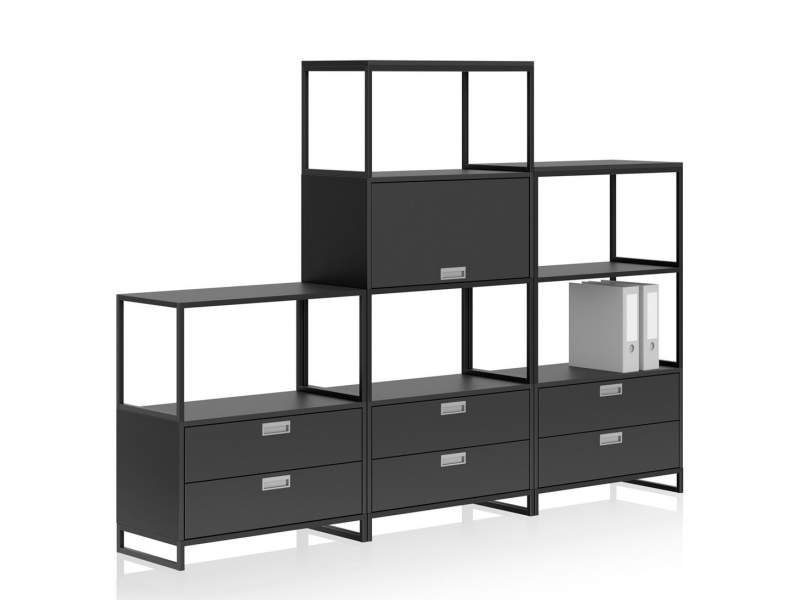 Stapelboxsystem modulare Büroschränke Regal modular Büroschrank schwarz Vario M1 Rahmenelement