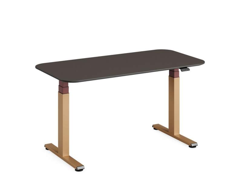 Höhenverstellbarer Schreibtisch elektrisch ergonomische Schreibtische Büro Bürotisch braun Steelcase Solo
abgerundete Tischplatte
höhenverstellbar