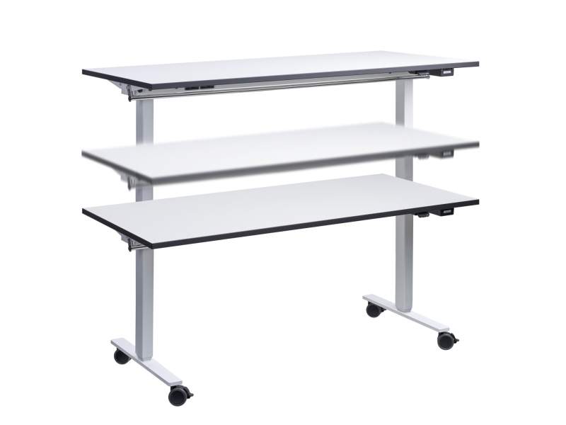 Projekttisch mit Sitz-Steh-Funktion auf Rollen klappbar Schreitisch Klapptisch fahrbar Klapptische Whiteboard Tisch Hüba PROJECT H
