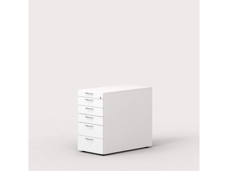 kleiner Büroschrank abschließbar Bürokurpus weiss Anstellcontainer Leuwico, desk add Container