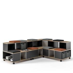 modulare Büromöbelsysteme modulare Elemente Büro modulares Tribünelemenet Assmann Büromöbel STAURAUMSYSTEM Cubas | Flex