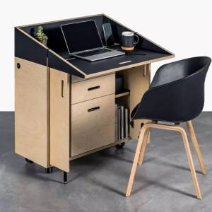 Arbeitsplatz flexibel Home Office Holz Tisch mit Schränke fahrbar Movo THE STAR