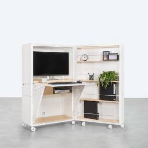 Arbeitsplatz flexibel Home Office weiss Tisch mit Schränke fahrbar Movo THE EXPERT